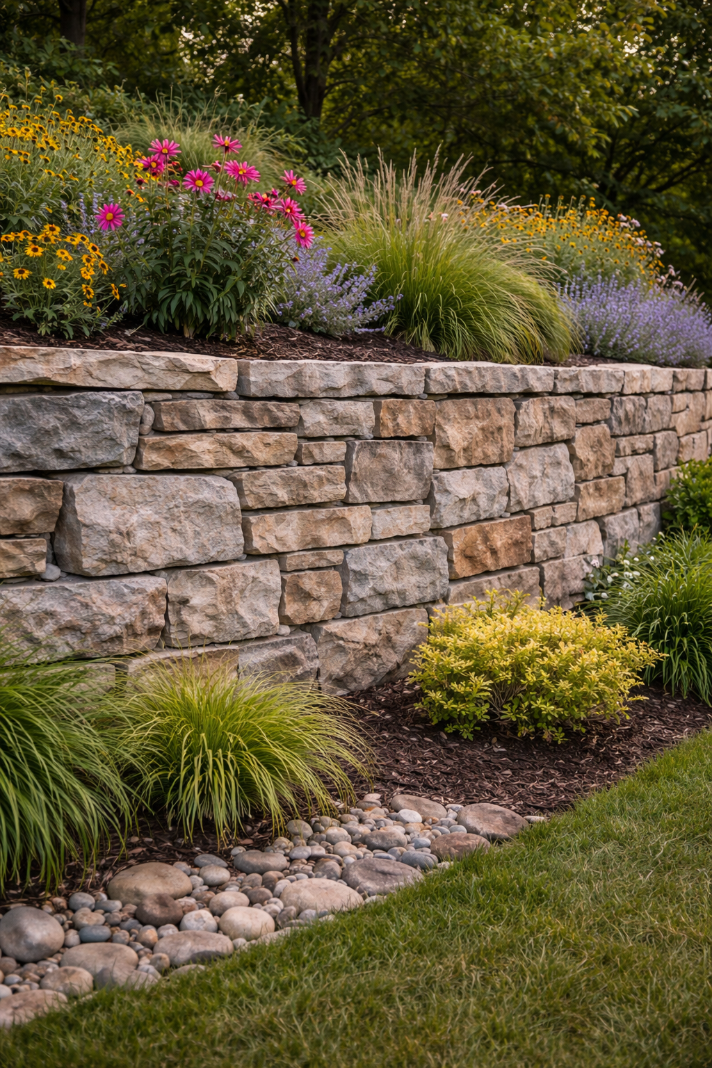 Natural stone retaining wall